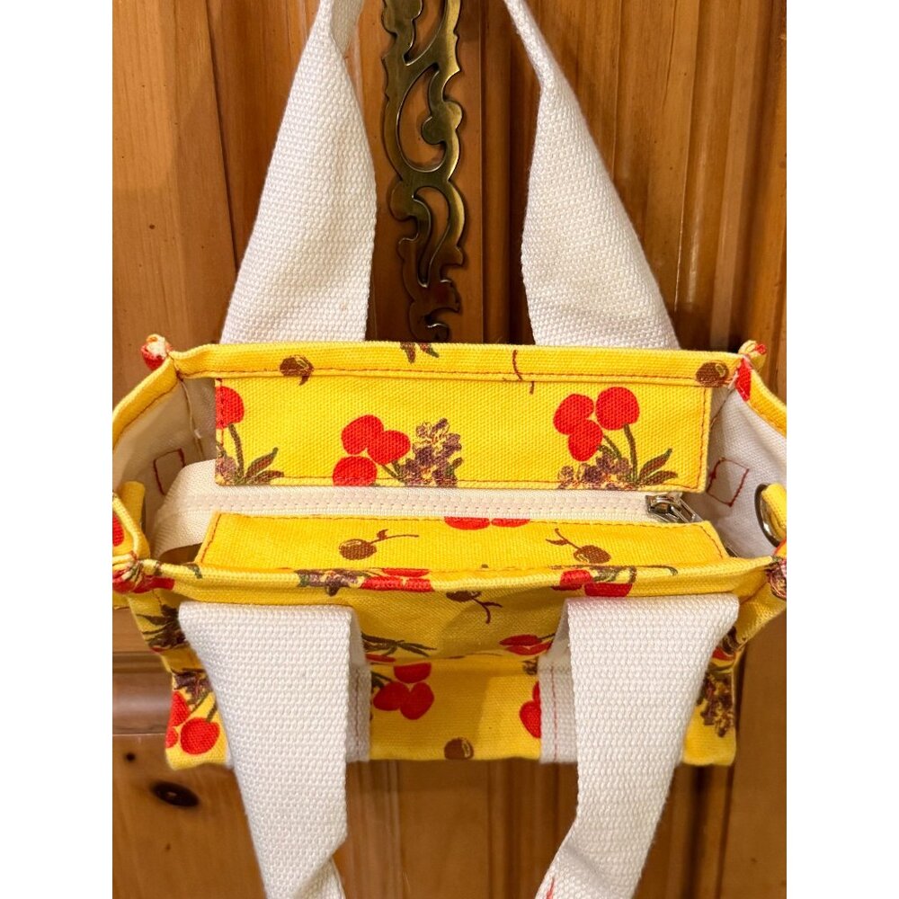 Urban Outfitters BDG Yellow Cherry Floral Serena Mini Canvas Tote Bag Y2K - Picture 3 of 5